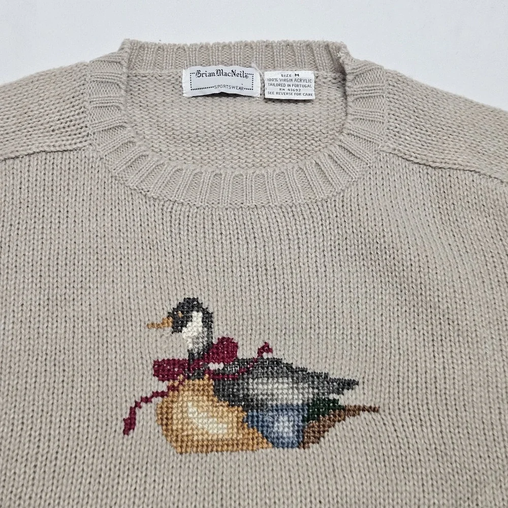 [Unknown Brand] Men’s Beige V-Neck Sweater with Duck Motif